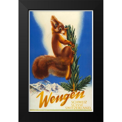 Squirrel Black Modern Wood Framed Art Print by Vintage Apple Collection