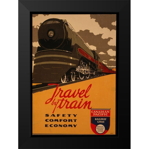 Travel By Train Black Modern Wood Framed Art Print by Vintage Apple Collection