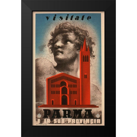 Visitate Parma Black Modern Wood Framed Art Print by Vintage Apple Collection