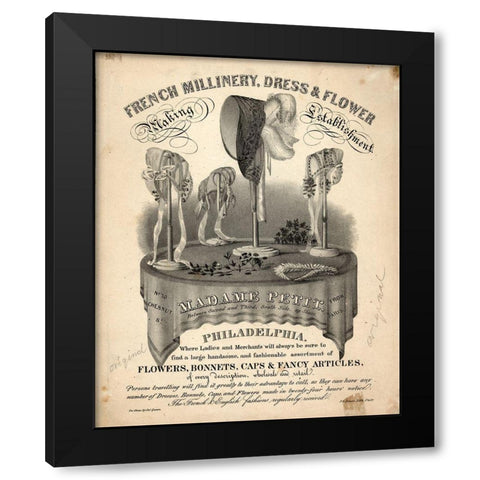 French Millinery Black Modern Wood Framed Art Print with Double Matting by Vintage Apple Collection