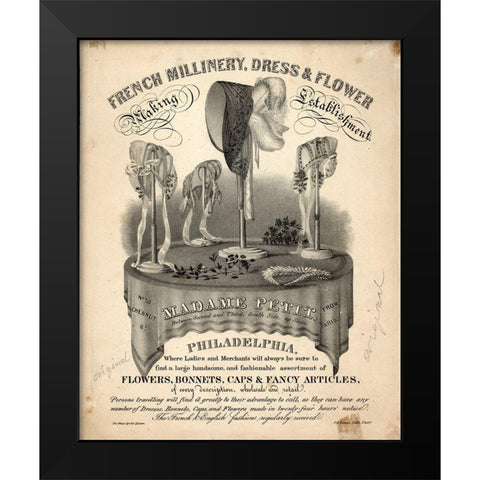 French Millinery Black Modern Wood Framed Art Print by Vintage Apple Collection