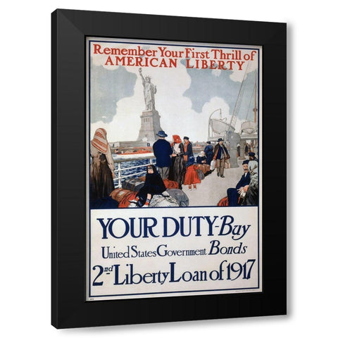 Statue of Liberty 1917 Black Modern Wood Framed Art Print with Double Matting by Vintage Apple Collection