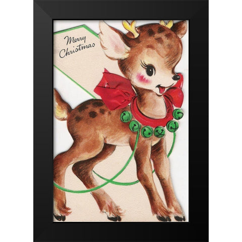 Vintage Xmas Card Deer Black Modern Wood Framed Art Print by Vintage Apple Collection