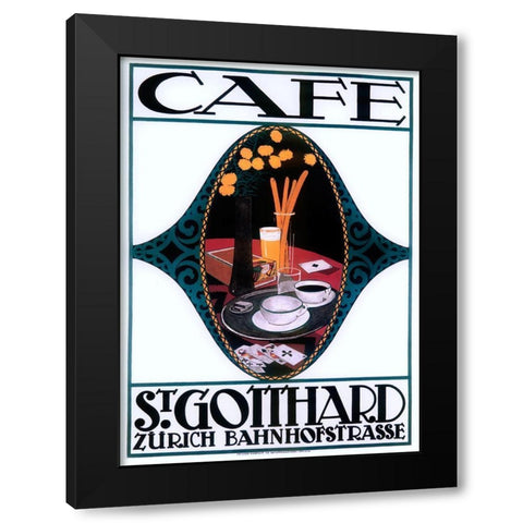 Art Deco Cafe Black Modern Wood Framed Art Print by Vintage Apple Collection