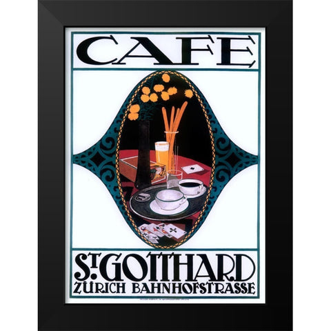 Art Deco Cafe Black Modern Wood Framed Art Print by Vintage Apple Collection