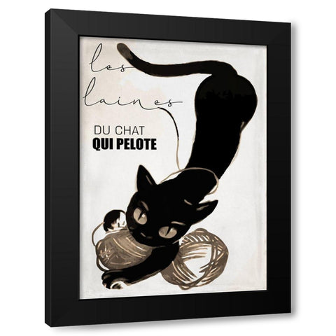 Black Cat Yarn Black Modern Wood Framed Art Print with Double Matting by Vintage Apple Collection