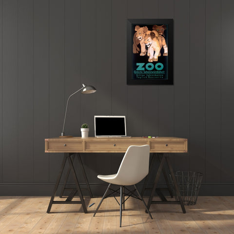 Cub Zoo Black Modern Wood Framed Art Print by Vintage Apple Collection