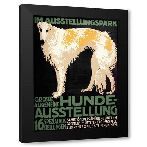 German Hound Dog Black Modern Wood Framed Art Print with Double Matting by Vintage Apple Collection