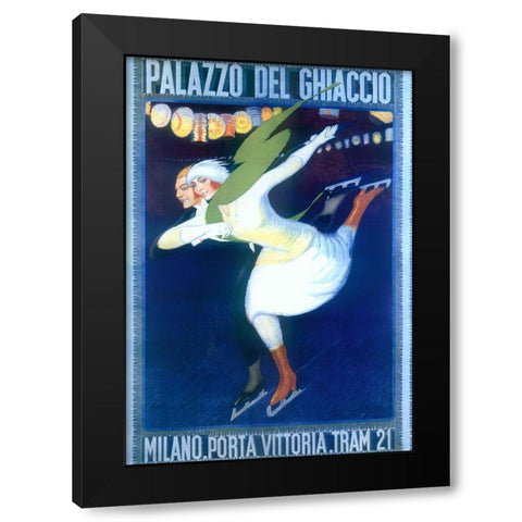 Ice Skating Black Modern Wood Framed Art Print with Double Matting by Vintage Apple Collection