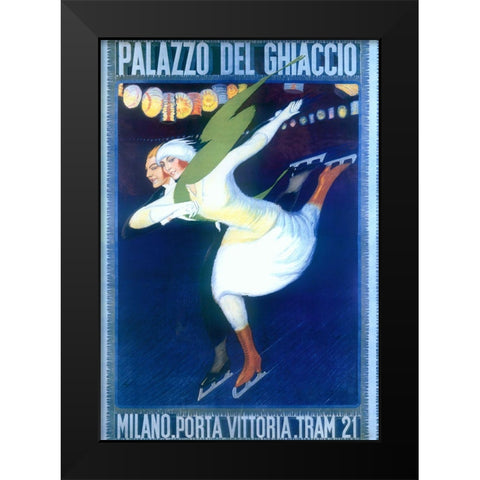 Ice Skating Black Modern Wood Framed Art Print by Vintage Apple Collection