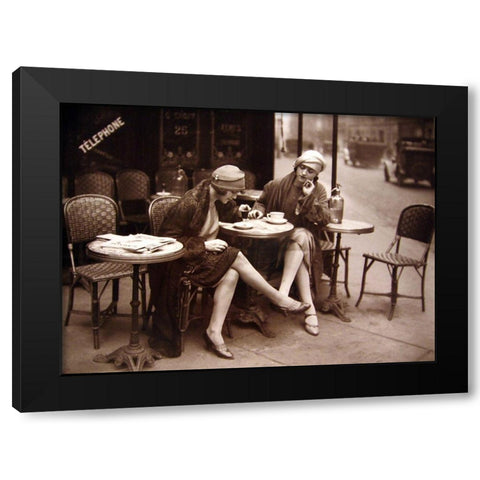 Paris Cafe I Black Modern Wood Framed Art Print with Double Matting by Vintage Apple Collection