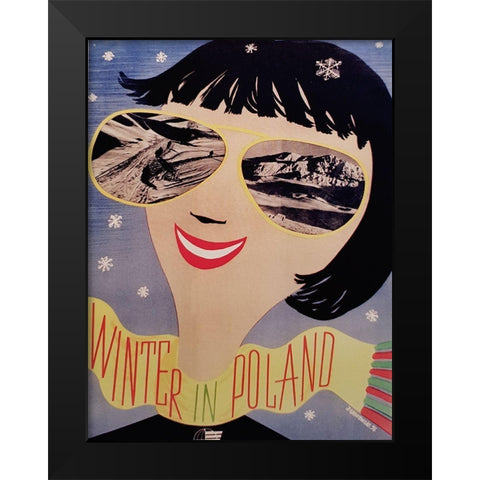 Poland Winter Black Modern Wood Framed Art Print by Vintage Apple Collection