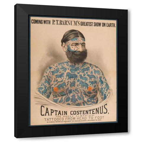 Sideshow Tattoo Man Black Modern Wood Framed Art Print by Vintage Apple Collection