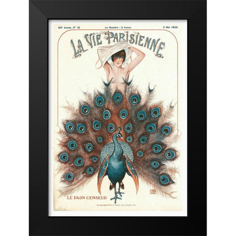 Vintage Art Deco Peacock Black Modern Wood Framed Art Print by Vintage Apple Collection