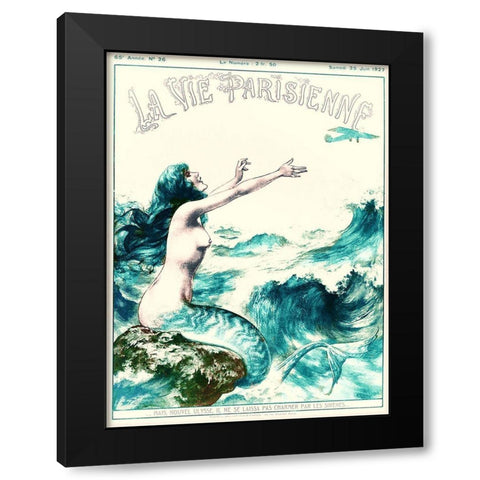 Vintage Mermaid Black Modern Wood Framed Art Print with Double Matting by Vintage Apple Collection