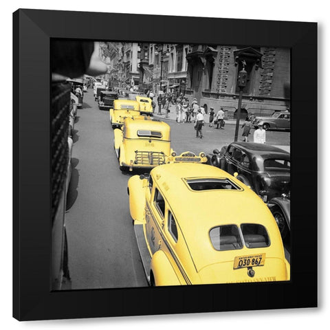 Yellow Cabs Black Modern Wood Framed Art Print with Double Matting by Vintage Apple Collection