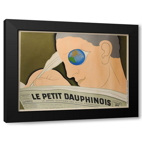 artdeco_french_newspaper Black Modern Wood Framed Art Print with Double Matting by Vintage Apple Collection