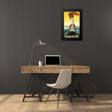 biarritz Black Modern Wood Framed Art Print by Vintage Apple Collection