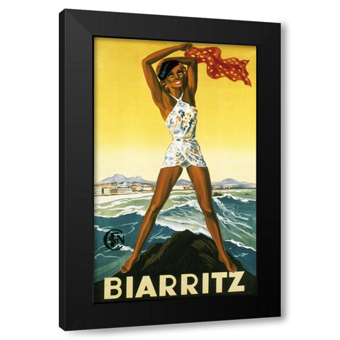 biarritz Black Modern Wood Framed Art Print by Vintage Apple Collection