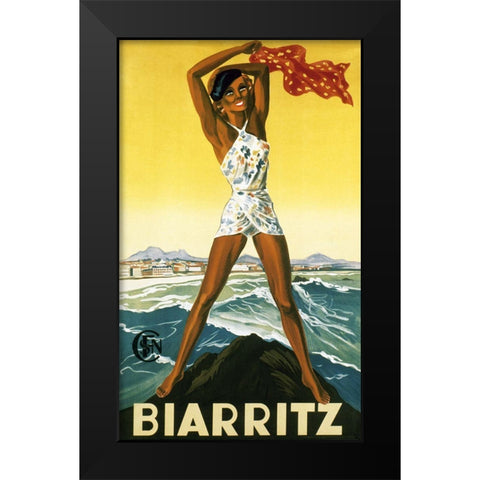 biarritz Black Modern Wood Framed Art Print by Vintage Apple Collection