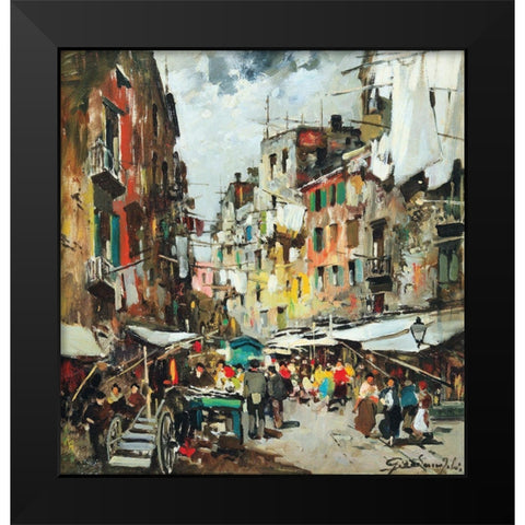 giordano_market_in_naples Black Modern Wood Framed Art Print by Vintage Apple Collection