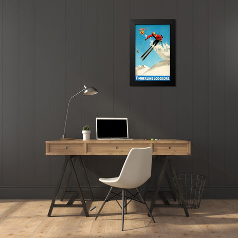 Timeberline Lodge Black Modern Wood Framed Art Print by Vintage Apple Collection