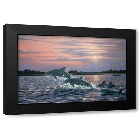 Dolphins Black Modern Wood Framed Art Print by Goebel, Wilhelm