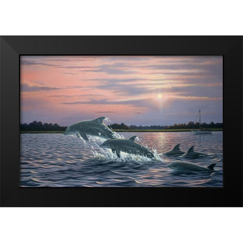 Dolphins Black Modern Wood Framed Art Print by Goebel, Wilhelm