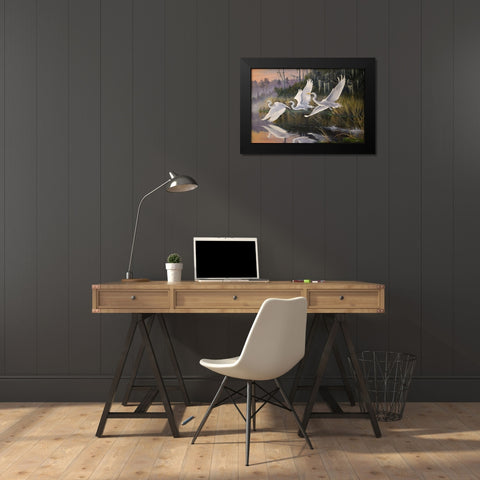 Morning Departure Egrets Black Modern Wood Framed Art Print by Goebel, Wilhelm