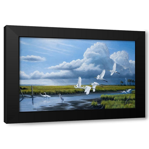 Summer Storm Egrets Black Modern Wood Framed Art Print by Goebel, Wilhelm