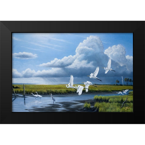 Summer Storm Egrets Black Modern Wood Framed Art Print by Goebel, Wilhelm