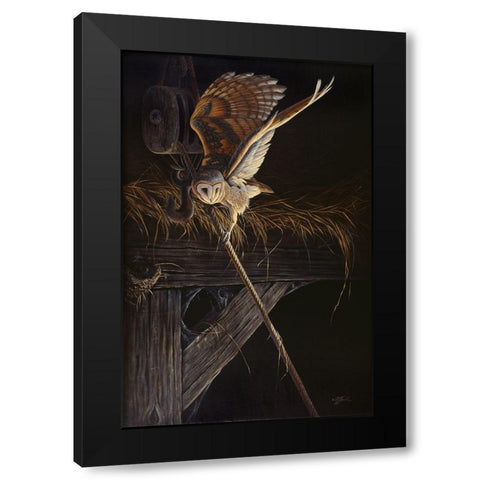 Tight Rope Barn Owl Black Modern Wood Framed Art Print by Goebel, Wilhelm