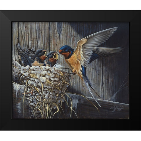 Country Living  - Barn Swallows Black Modern Wood Framed Art Print by Goebel, Wilhelm