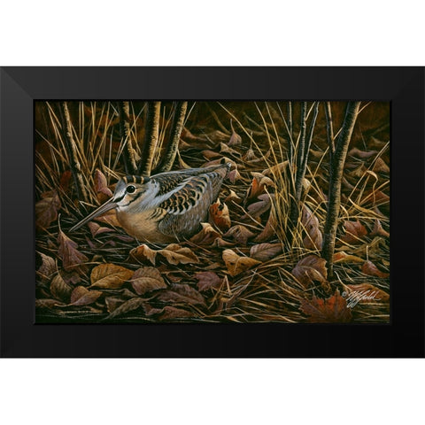 Woodcock Among The Leaves Black Modern Wood Framed Art Print by Goebel, Wilhelm