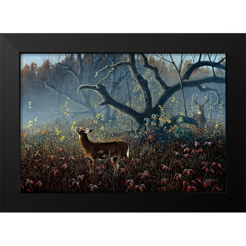 Old Orchard - Whitetails Black Modern Wood Framed Art Print by Goebel, Wilhelm