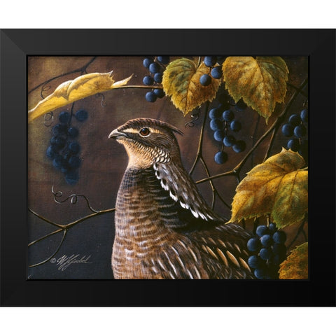 Grouse And Grapes Black Modern Wood Framed Art Print by Goebel, Wilhelm