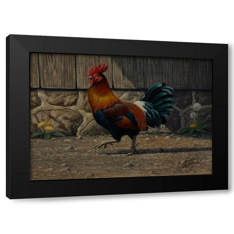 Barnyard Strut - Bantam Rooster Black Modern Wood Framed Art Print by Goebel, Wilhelm
