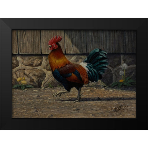 Barnyard Strut - Bantam Rooster Black Modern Wood Framed Art Print by Goebel, Wilhelm