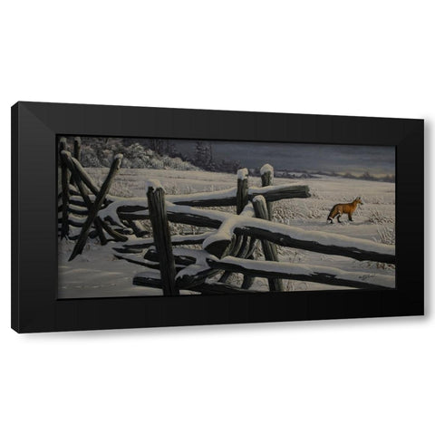 Split Rail And Fox Black Modern Wood Framed Art Print by Goebel, Wilhelm
