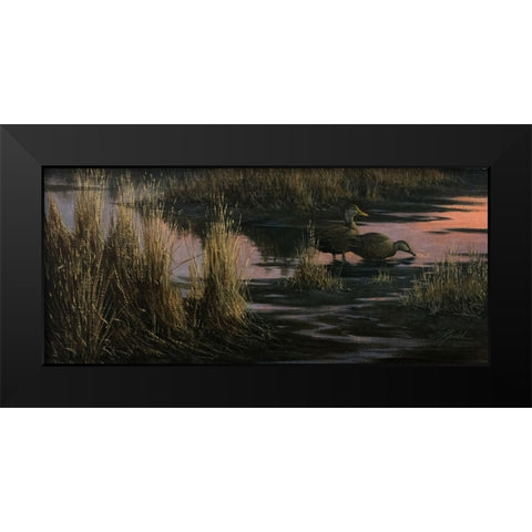 Black Ducks at Dusk Black Modern Wood Framed Art Print by Goebel, Wilhelm