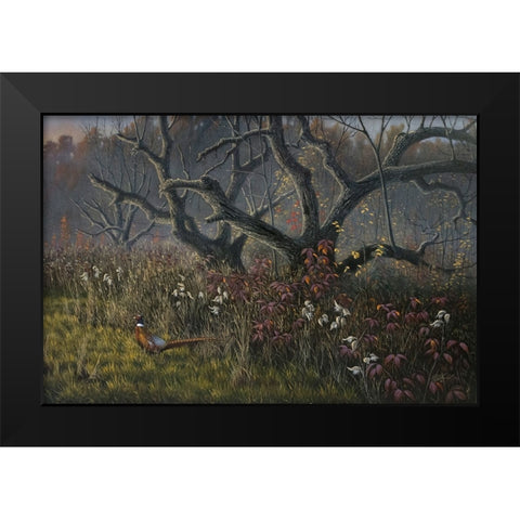 Old Orchard and Pheasant Black Modern Wood Framed Art Print by Goebel, Wilhelm