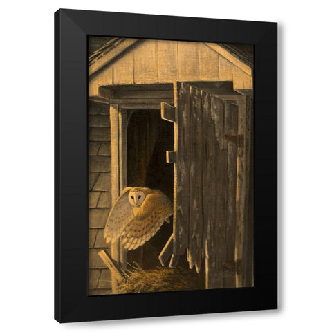 Out of the Darkness - Barn Owl Black Modern Wood Framed Art Print with Double Matting by Goebel, Wilhelm