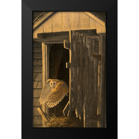Out of the Darkness - Barn Owl Black Modern Wood Framed Art Print by Goebel, Wilhelm