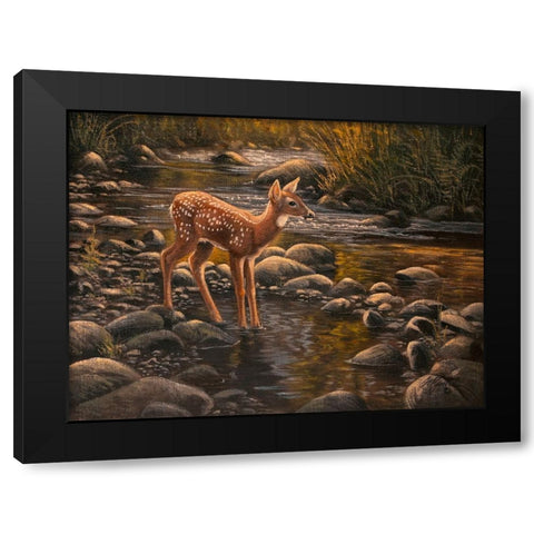 Waters Edge - Fawn Black Modern Wood Framed Art Print with Double Matting by Goebel, Wilhelm