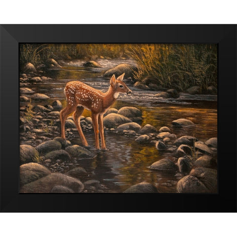 Waters Edge - Fawn Black Modern Wood Framed Art Print by Goebel, Wilhelm