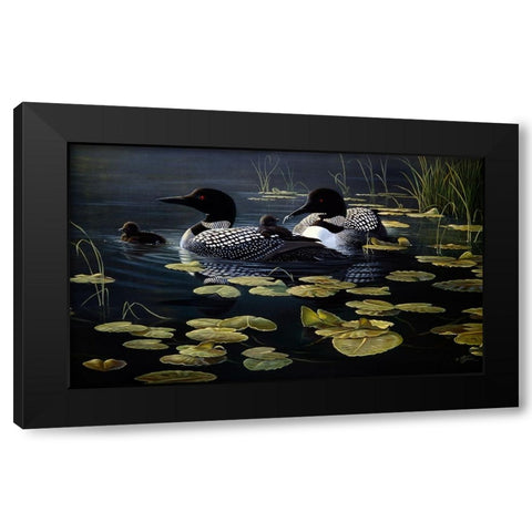Shoreline Refuge - Loon Family Black Modern Wood Framed Art Print by Goebel, Wilhelm