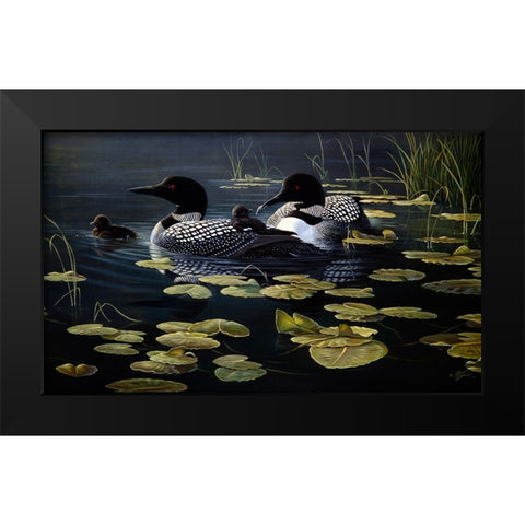 Shoreline Refuge - Loon Family Black Modern Wood Framed Art Print by Goebel, Wilhelm