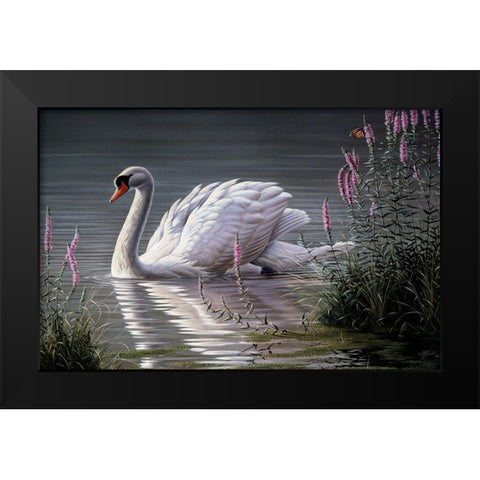 Summer Idyll - Mute Swan Black Modern Wood Framed Art Print by Goebel, Wilhelm