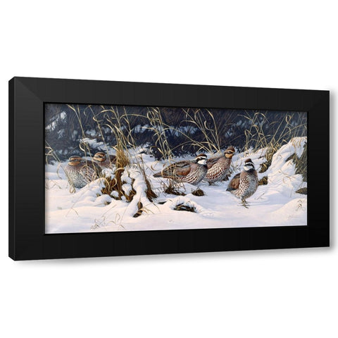 Close To Cover  - Bobwhites Black Modern Wood Framed Art Print by Goebel, Wilhelm