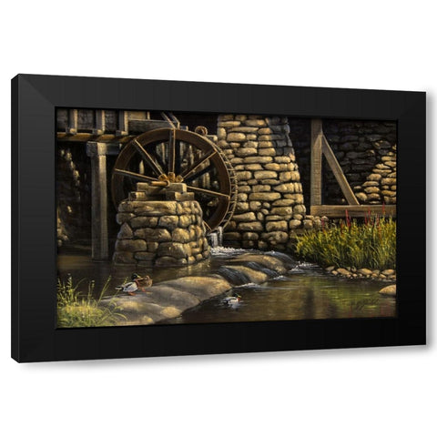 Mill Pond and Mallards Black Modern Wood Framed Art Print with Double Matting by Goebel, Wilhelm